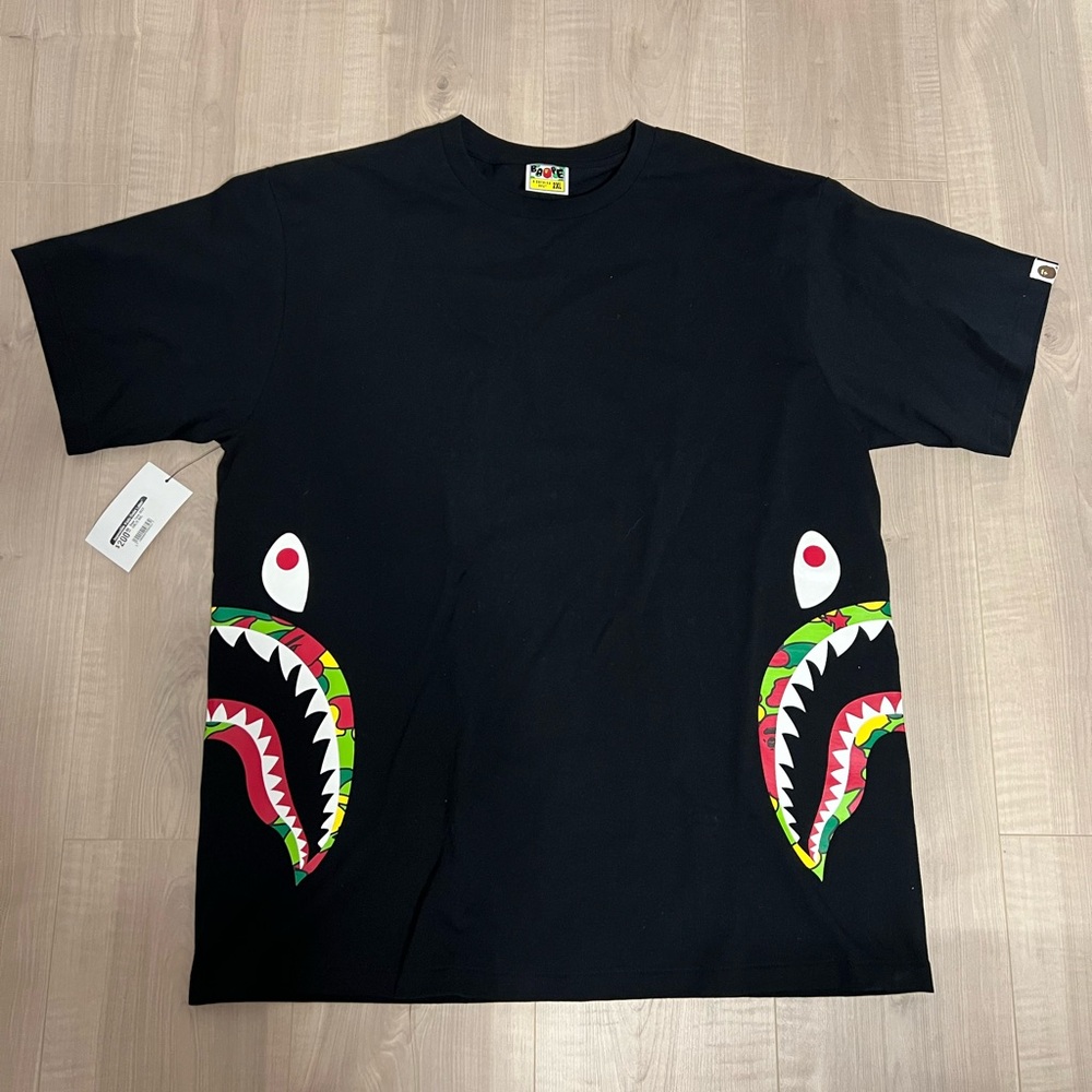 Bape Black T-Shirt with Colorful Shark Design